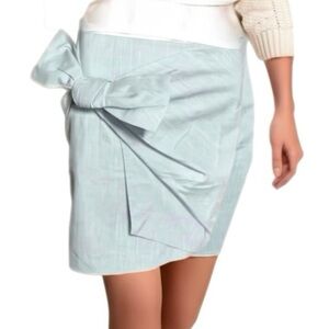 NWT ANN TAYLOR LOFT Coastal Blue Pencil Skirt Bow Front Back Zip Lined Sz 2 XS